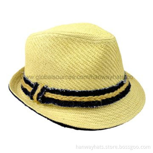 Men's straw fedora hat with stripe band
